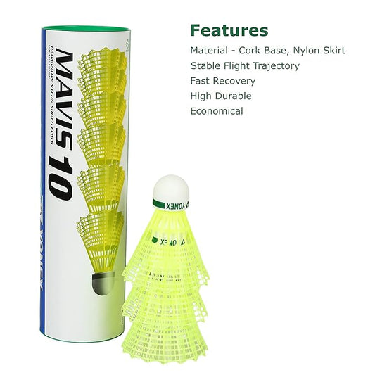 Yonex Badminton Shuttlecock MAVIS 10, Nylon, Green Yellow