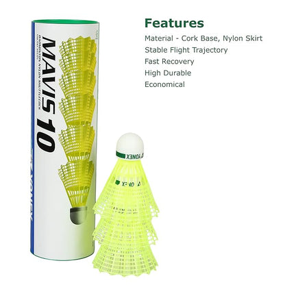 Yonex Badminton Shuttlecock MAVIS 10, Nylon, Green Yellow